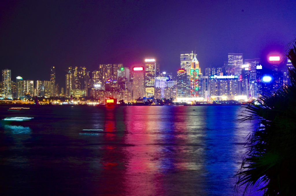 Hongkong skyscrapers night view lights